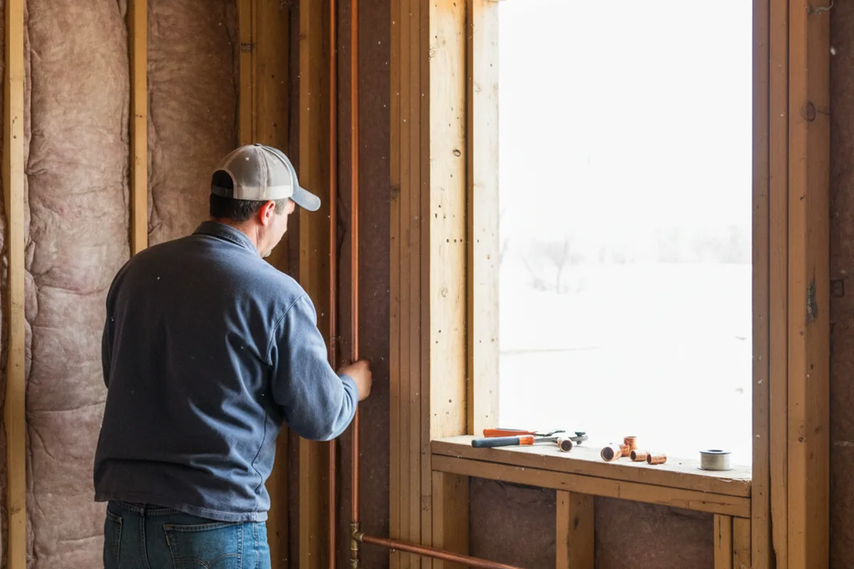 Licensed plumber running new copper supply lines in a Okemah home